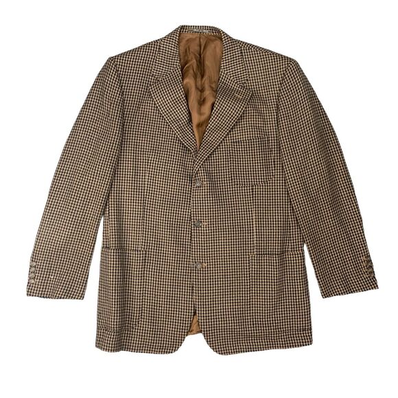 Vintage Ermenegildo Zegna Blazer Mens 44 Brown Wool Cashmere Plaid Neiman Marcus